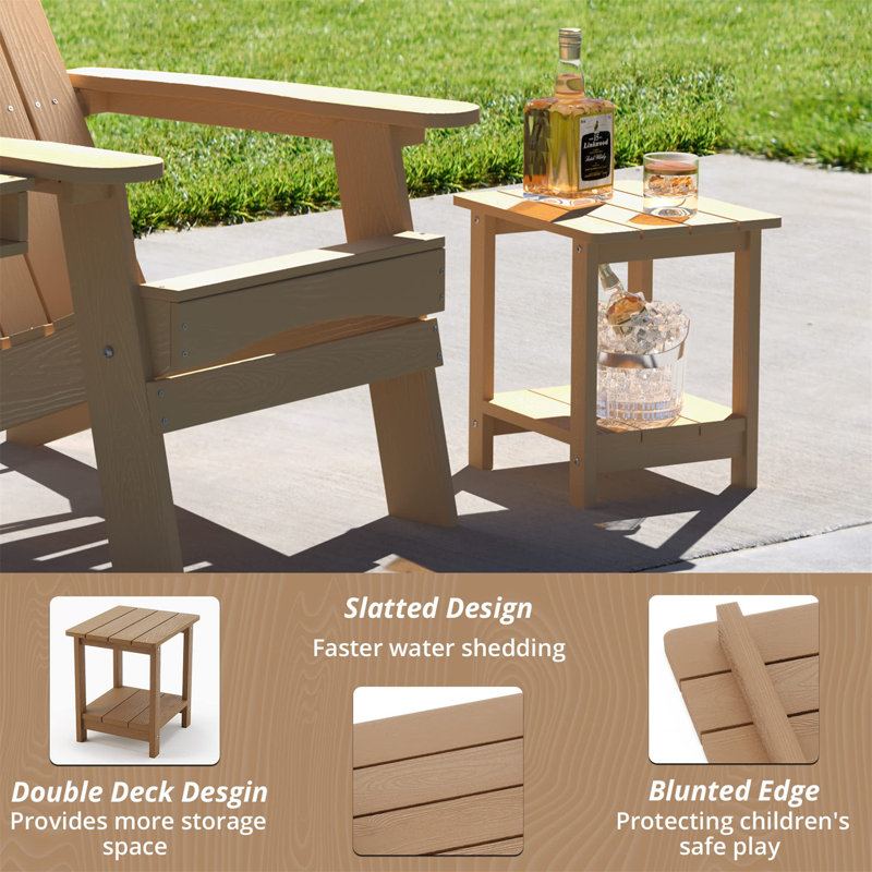 2-Tier Outdoor Table - Durable Side Table for Adirondack Chairs & Patio, Brown