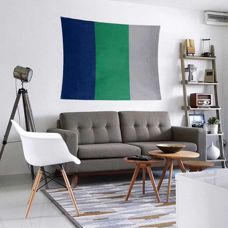 Tapisserie de polyester Vancouver, H 88 po x l 104 po, Bleu / vert / gris froid