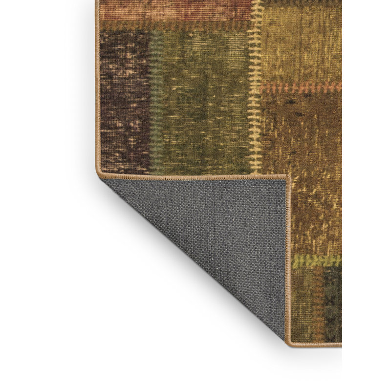 Tapis géométrique en laine / polyester tissé à la machine en brun / rouge / vert, Rectangle 4 pi x 6 pi