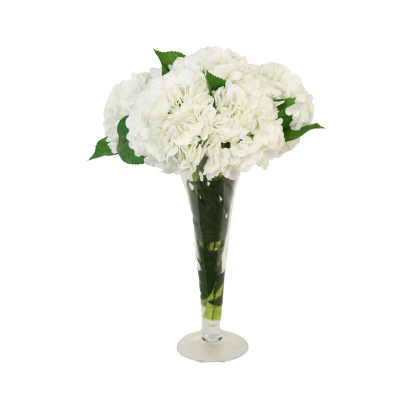 Hortensia blanc dans un vase trompette