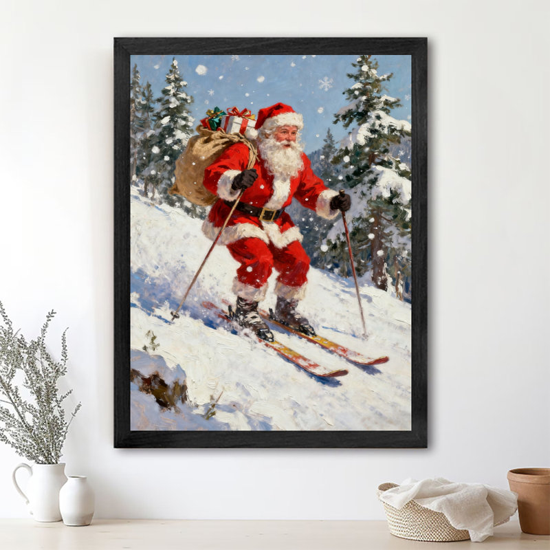 Impression encadrée noire de père Noël rétro «Happy skies», impressions encadrées de style rétro, H 11 po x l 9 po