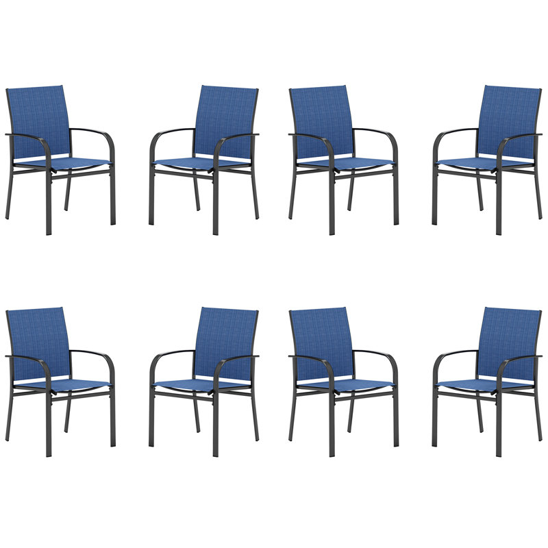 Powder-coated Steel Outdoor Dining Armchair, Blue