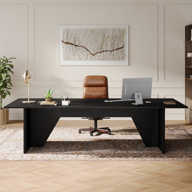 92.9 Inch Large Executive Desk With Rectangle Grommet, Modern Computer Desk Workstation