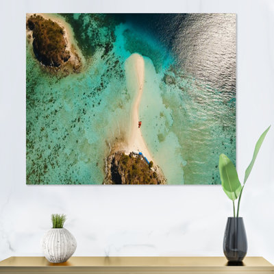 Vue aérienne de l'eau turquoise sur Beahc - impression sur toile nautique et côtière