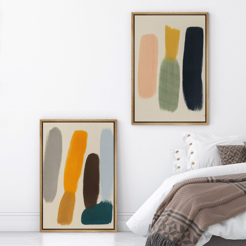 Art mural abstrait, ensemble de 2 reproductions d'art encadrées sur toile, Naturel, H 36 po x l 48 po
