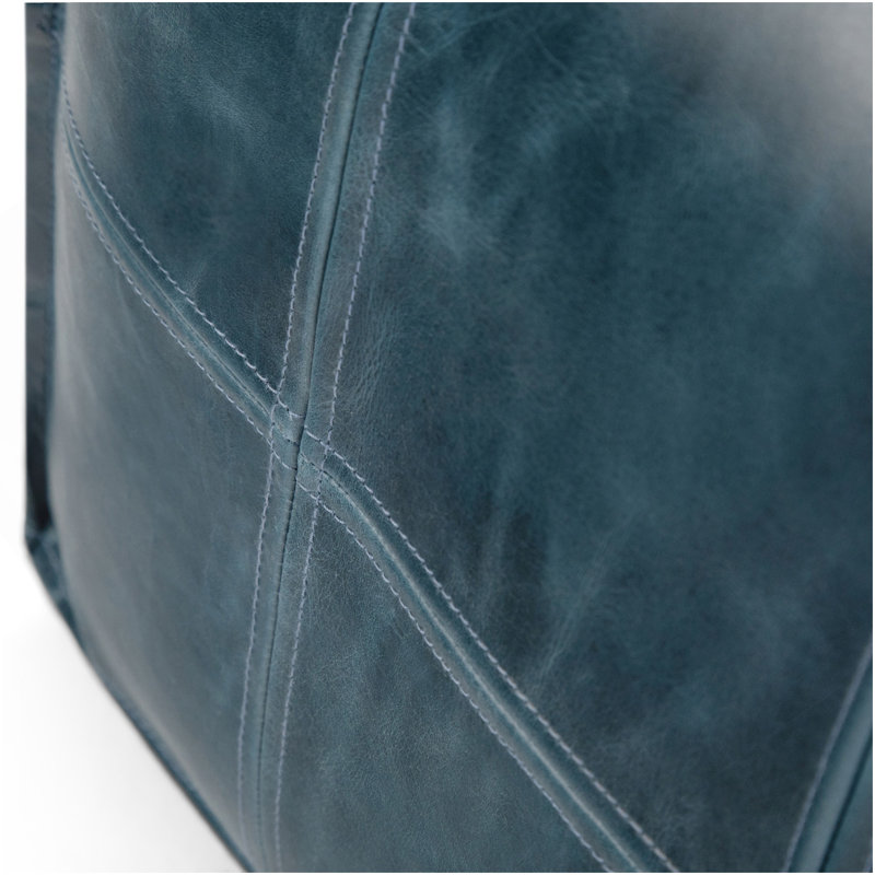 Manning - Pouf carré - Bleu sarcelle, Cuir bleu