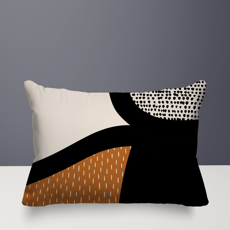 Coussin lombaire réversible intérieur / extérieur Vikka, H 18 po x l 25 po, Orange brûlé / noir / blanc cassé