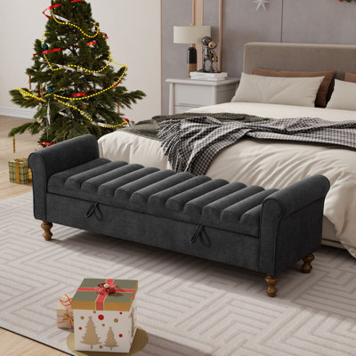 Wide Upholstered Flip-up Storage Bench With Flared Arms And Solid Wood Legs by Latitude Run