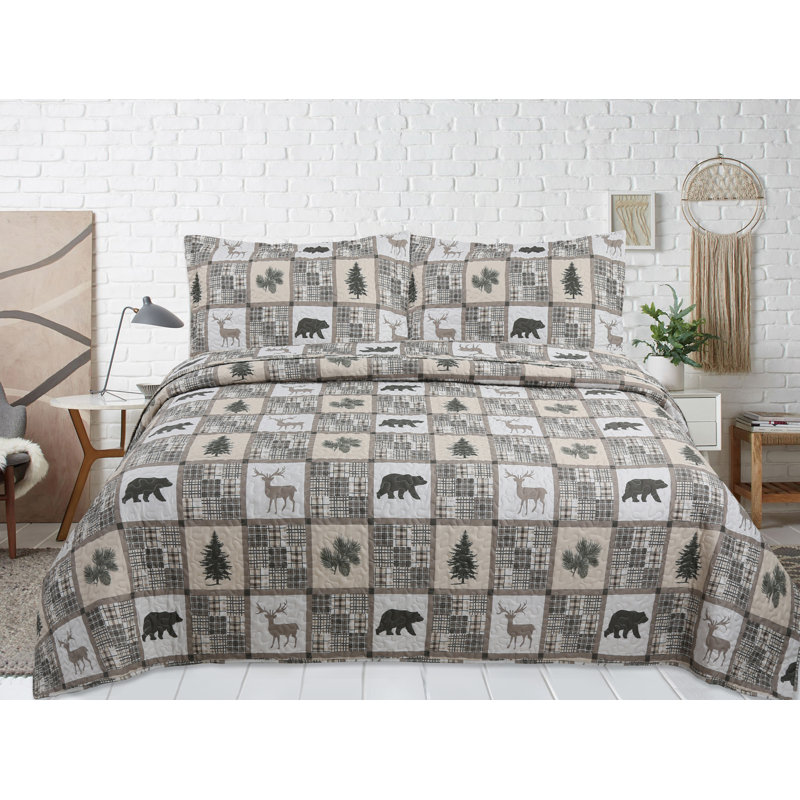 Black and Taupe Cotton Twin Reversible Quilt Set