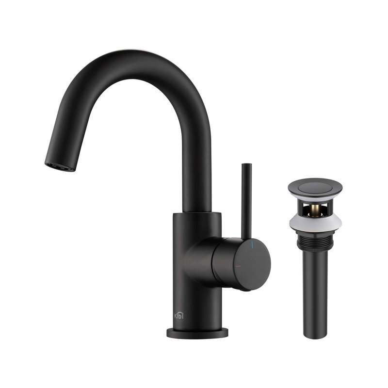 Robinet de salle de bain circulaire monotrou avec ensemble de bonde, Noir mat