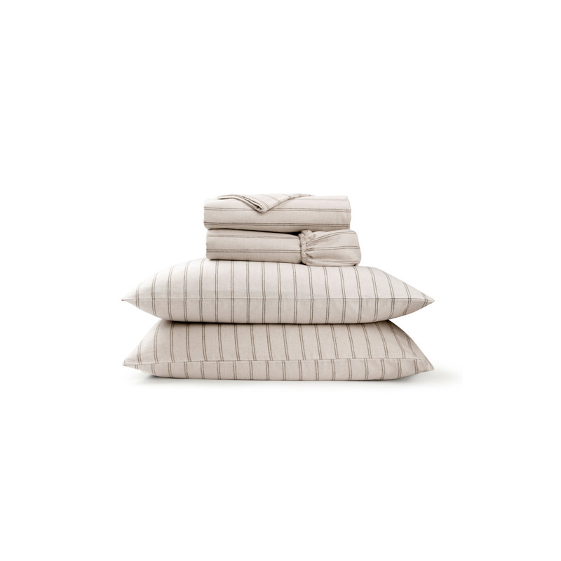 Flannel Stripe Sheet Set, Oat, Queen Sheet Set