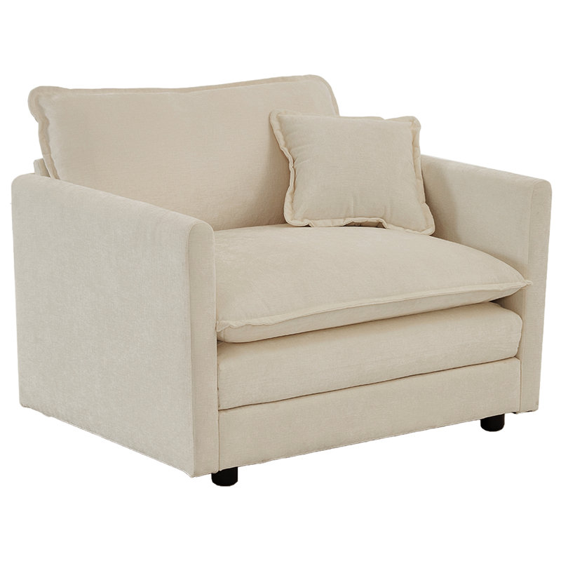 Fauteuil à structure en bois en chenille beige pour la détente - Matériaux et bois massif