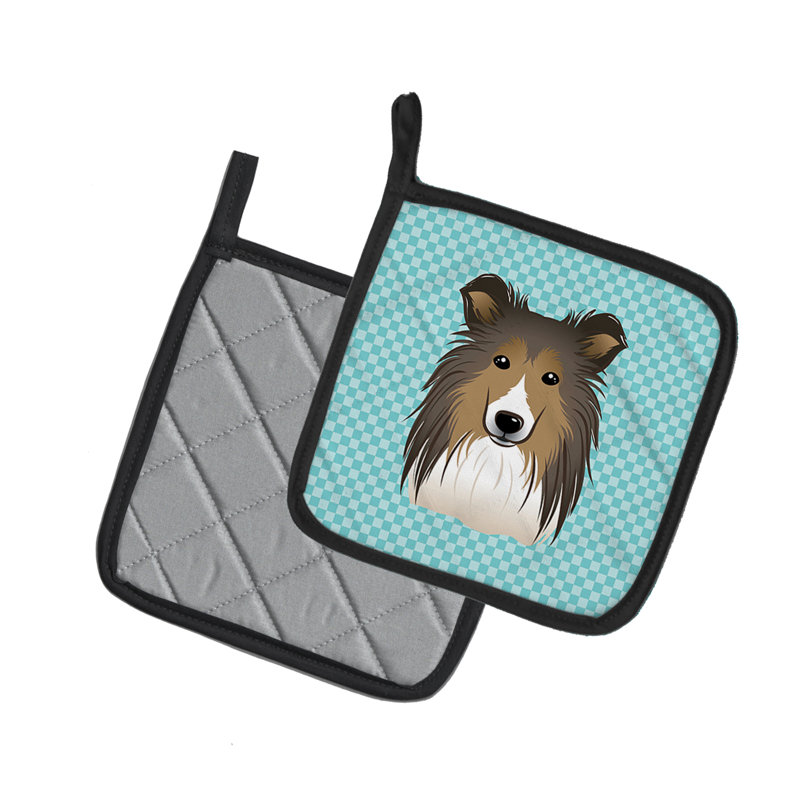 Cuisinier poignée sheltie caroline trésors Checkerboard, Bleu