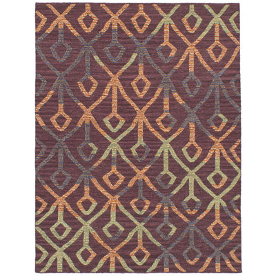 Tapis bourgogne foncé en laine tissé à la main de conception unique 5 pi 5 po x 7 pi 4 po Phyllida