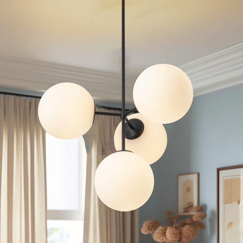 Lustre sphérique en verre Spoutnik 4 lumières Orrhaen, Noir mat, Blanc