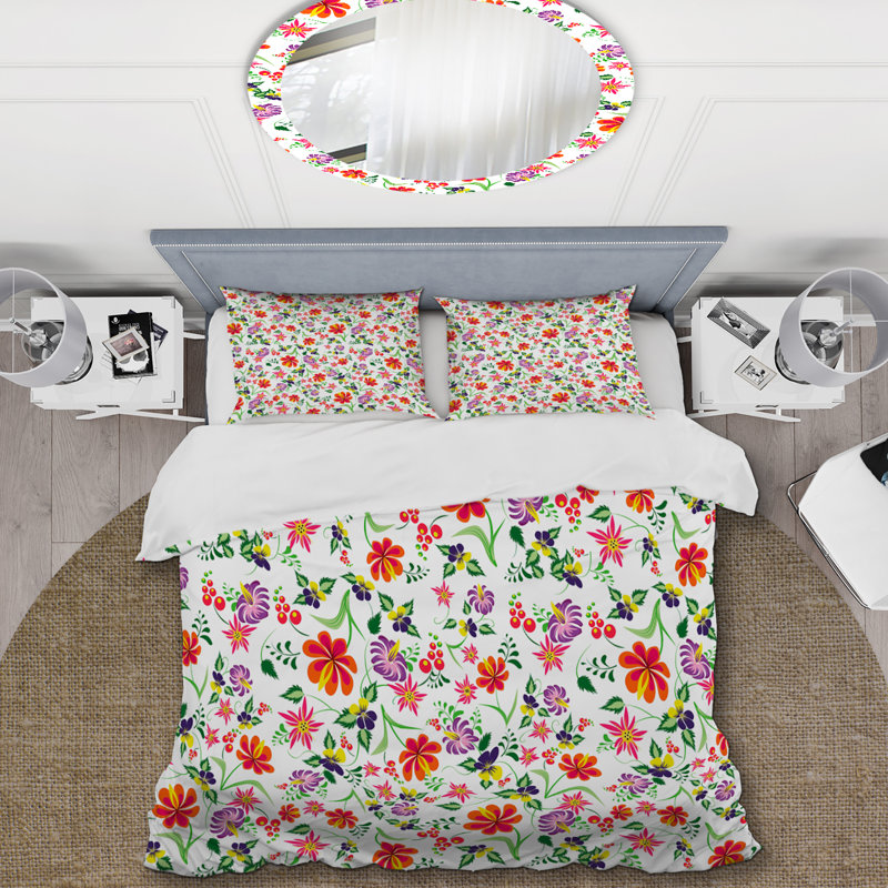 Multicolor Flowers - Floral Duvet Cover Set - Microfiber Polyester, Twin Duvet Cover + 1 Standard Sham