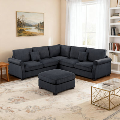 4-Piece Modular Sectional Sofa Set With Corner Wedge & Ottoman, L-Shaped Corduroy Fabric