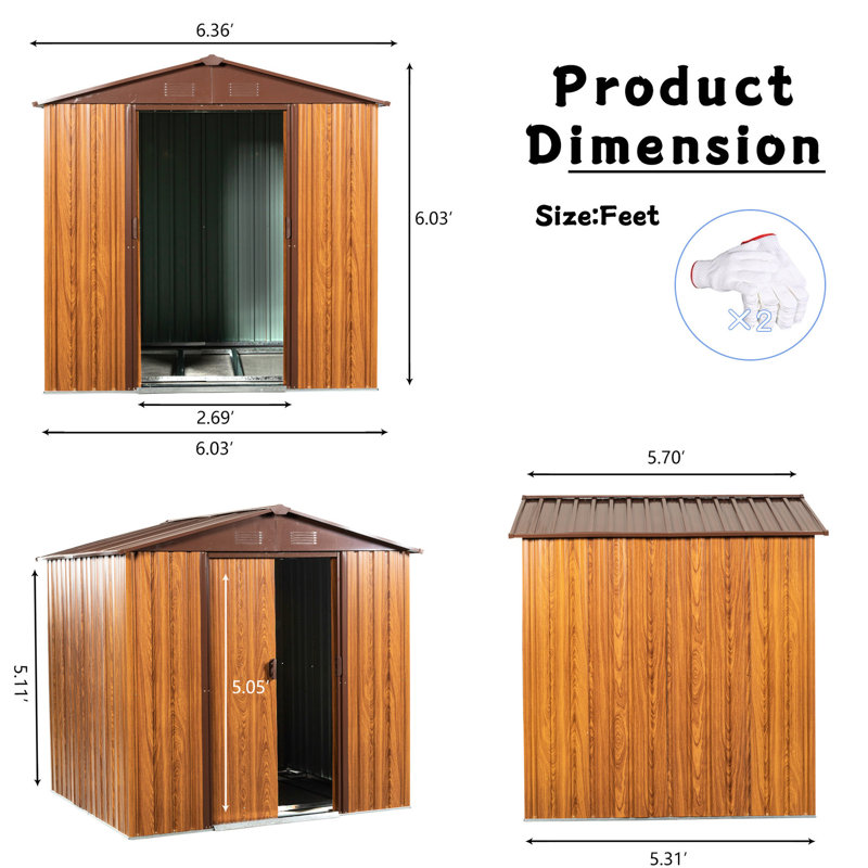 6 Ft. W Metal Workshop With Galvanized Iron & Panels Storage Shelter Frame Weather Resistance, Yellow Brown
