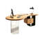Bureau sculptural moderne de style milieu du siècle, 62,99 po, en pin massif avec plateau incurvé, pieds en acier et acrylique transparent-1651467320