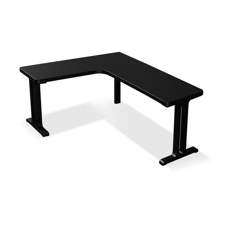 Black L-Shaped Solid Wood desks, 29.53" H x 62.99" W x 55.12" D, Left Hand Return