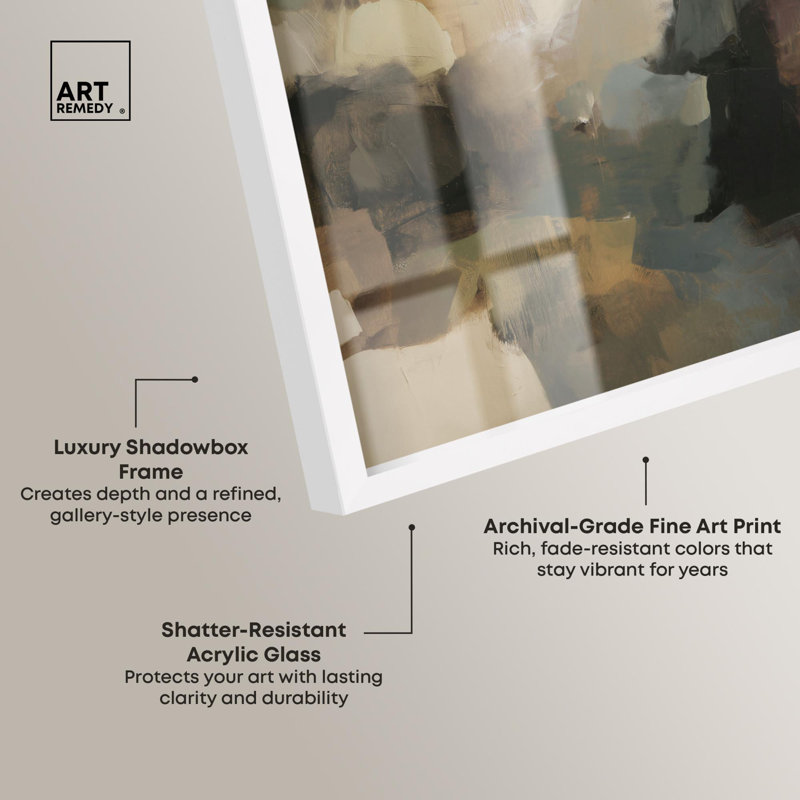 «Mute Tones III Boho Art Shadowbox» par Art Remedy, H 21 po x l 17 po, Blanc