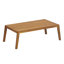 Ensemble de conversation d'extérieur 4 pièces en bois d'acacia avec dossier en osier PE, canapé à coussins confortables et table basse-130493909