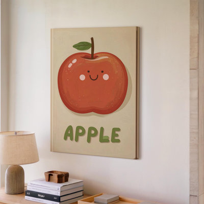 Canvas Wall Art Cheerful Apple With Smiling Face Canvasfun And Playful Educational Art Ready To Hang Gallery Wrapped Home Decor Decor