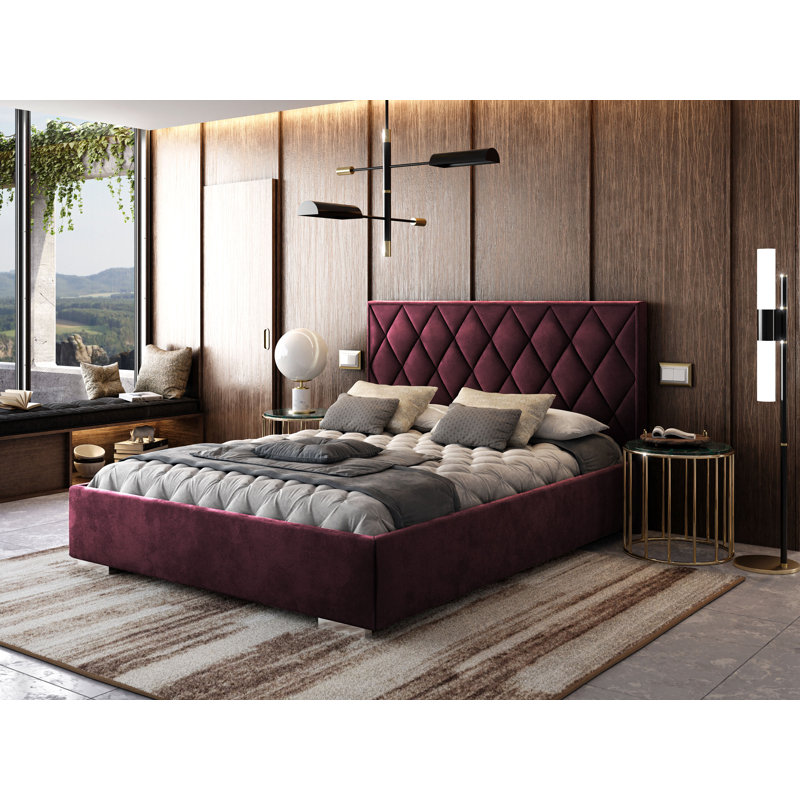 Adelajde Upholstered Storage Bed, 140 x 200 cm, Bordeaux