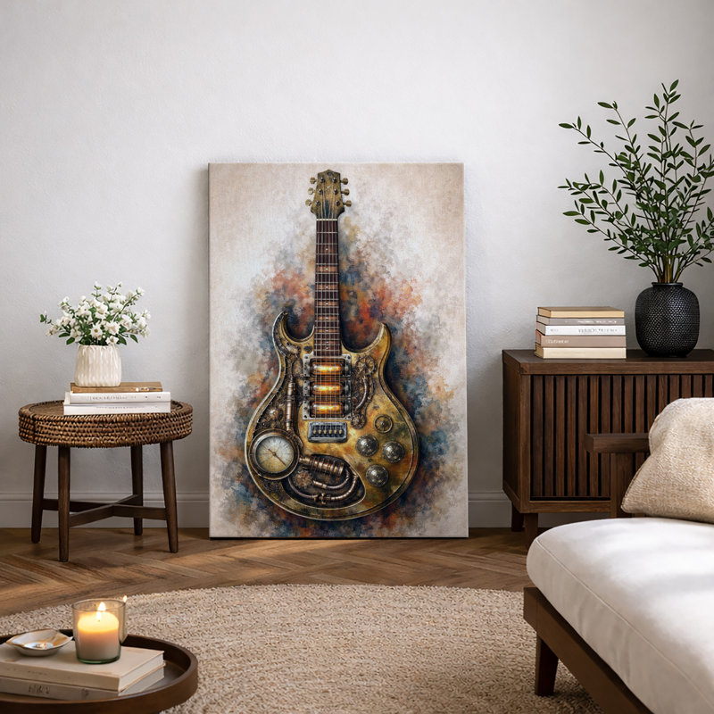 Illustration de musique de guitare électrique de style Steampunk, images de salon, impression sur toile encadrée, impression numérique