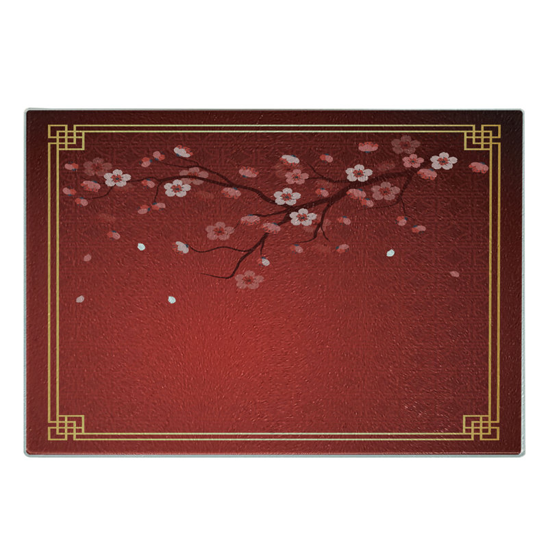 Ambesonne, Saint-Valentin, planche à découper en verre trempé, branche de cerisier, souci, corail, rouge