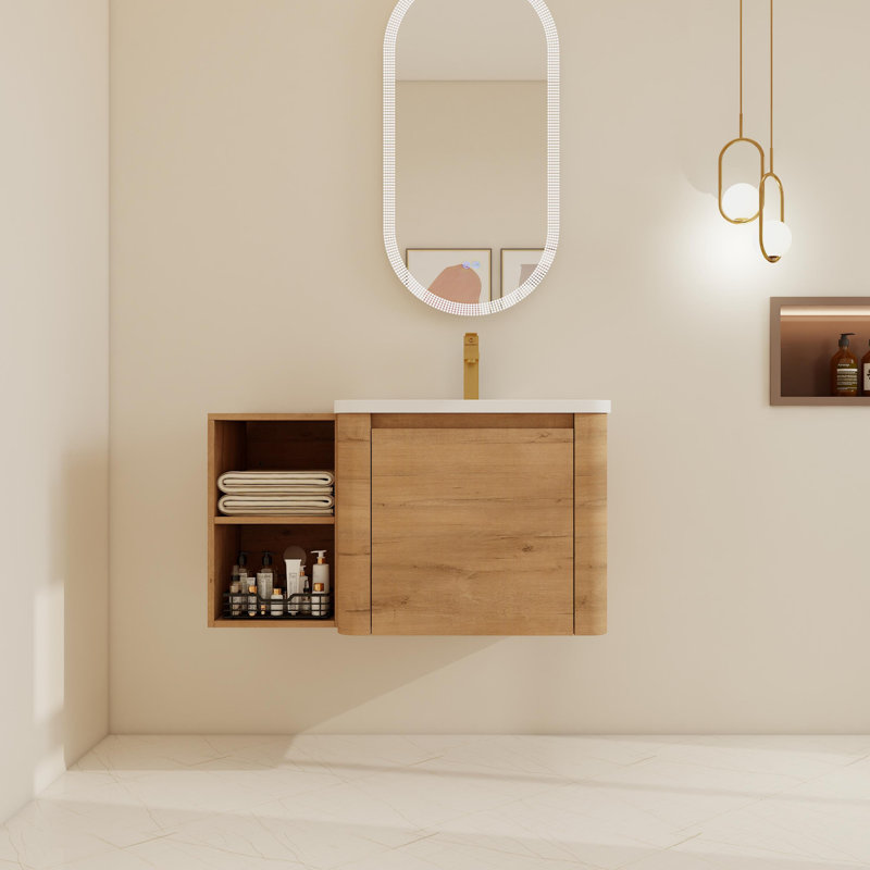 36"/40" Wall-Mounted Single Bathroom Vanity Set With Ceramic Sink, 36", Imitative Oak