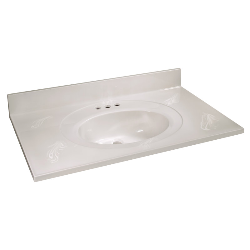 Cultured Marble Vanity Top with Backsplash, 4" Centers, White on White