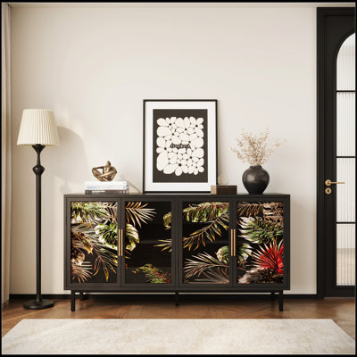 Armoire à buffet en verre Artistic Tropical pour rangement dans la salle de séjour, la chambre à coucher et la salle à manger