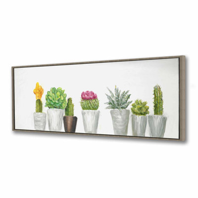 Exotic White Floral Botanical Canvas - Mini Cactus & Succulents