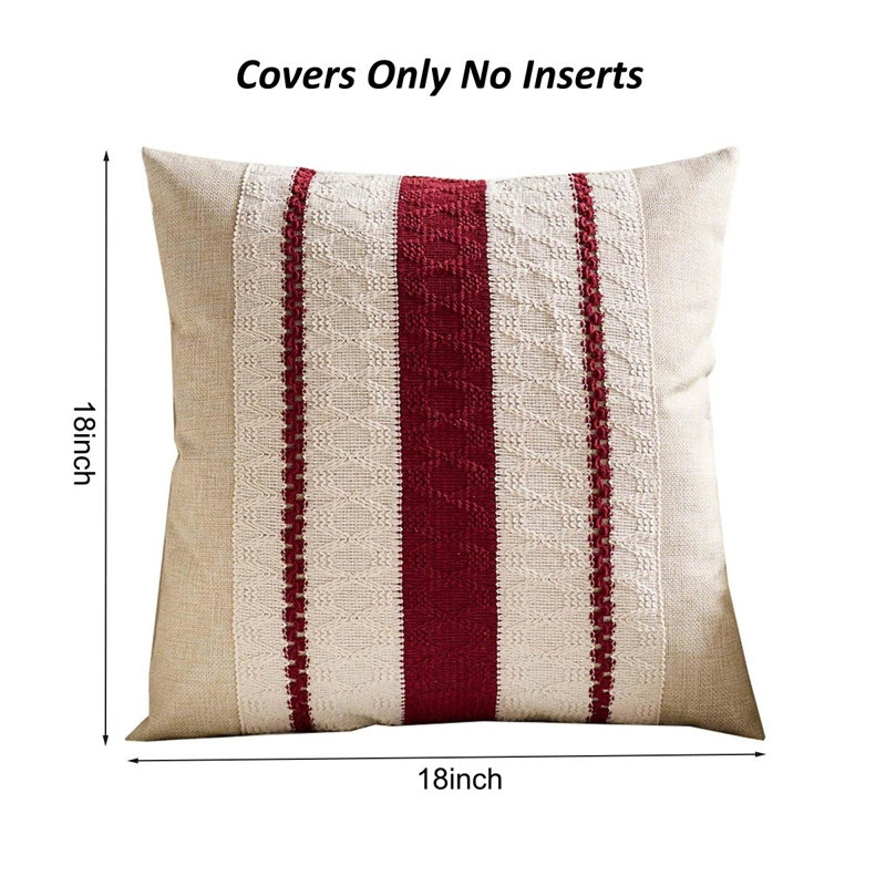Housses de coussin décoratives à rayures bohèmes 18 x 18 pouces, Rayures bourgogne