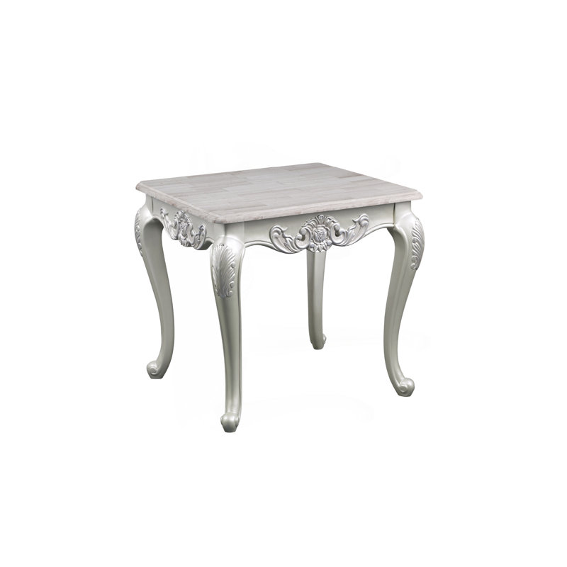 Table basse de style traditionnel en bois avec finition argentée