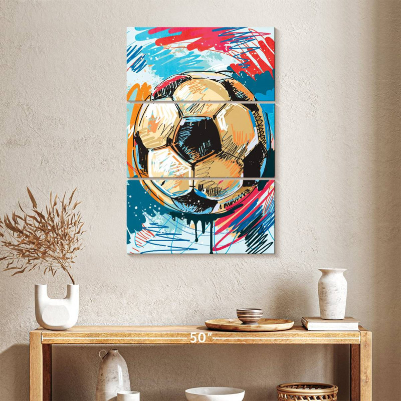 Ensemble de 3 balles de soccer amusantes sur toile, H 38 po x l 24 po x P 1,25 po