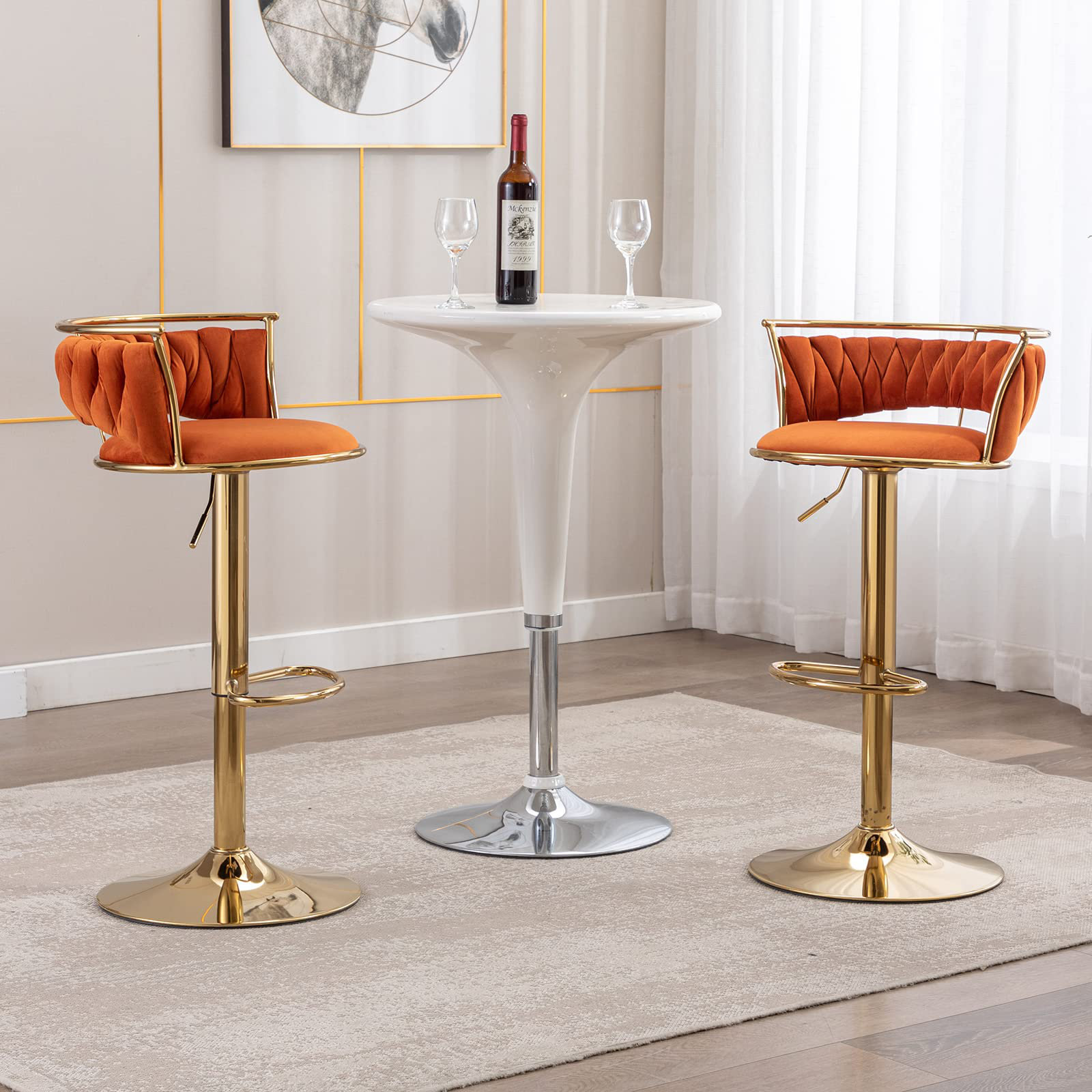 Everly Quinn Modern Swivel Bar Stools Set Of 2, Velvet Adjustable