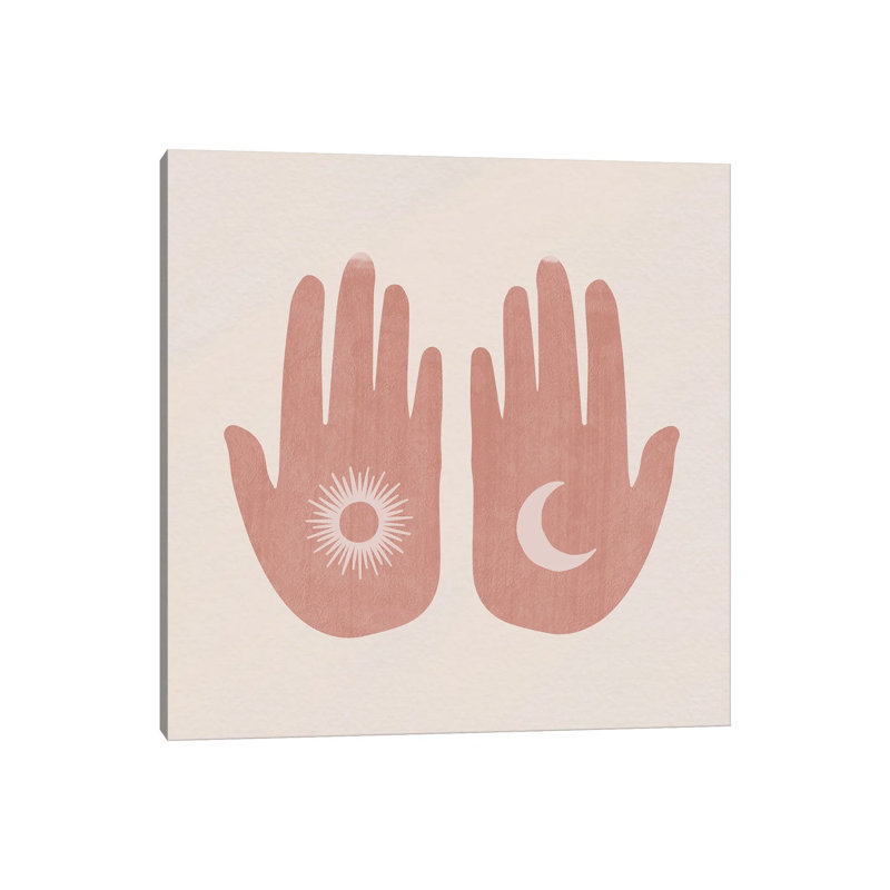 Soleil, lune, mains - impression d'art graphique, H 37 po x l 37 po x P 1,5 po, Toile tendue, Pas de tapis