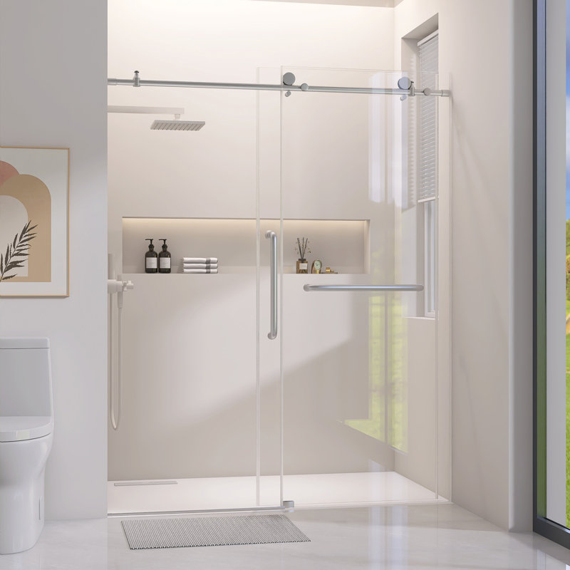 50 To 54 In. W X 75 In. H Frameless Single Sliding Shower Door In Brushed Nickel Finish With 1/4 In. Clear Glass