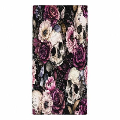 1Pcs Skull Flower Beach Towel, Gothic Floral Design, Large Microfiber Quick Dry for, Pool, Travel, Camping, Unisex