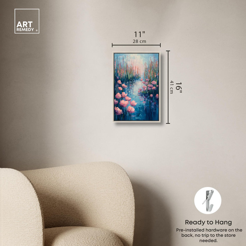 «Blooming Reflection Canvas Monet Coastal» par Art Remedy, H 16 po x l 11 po, Cadre flottant argent