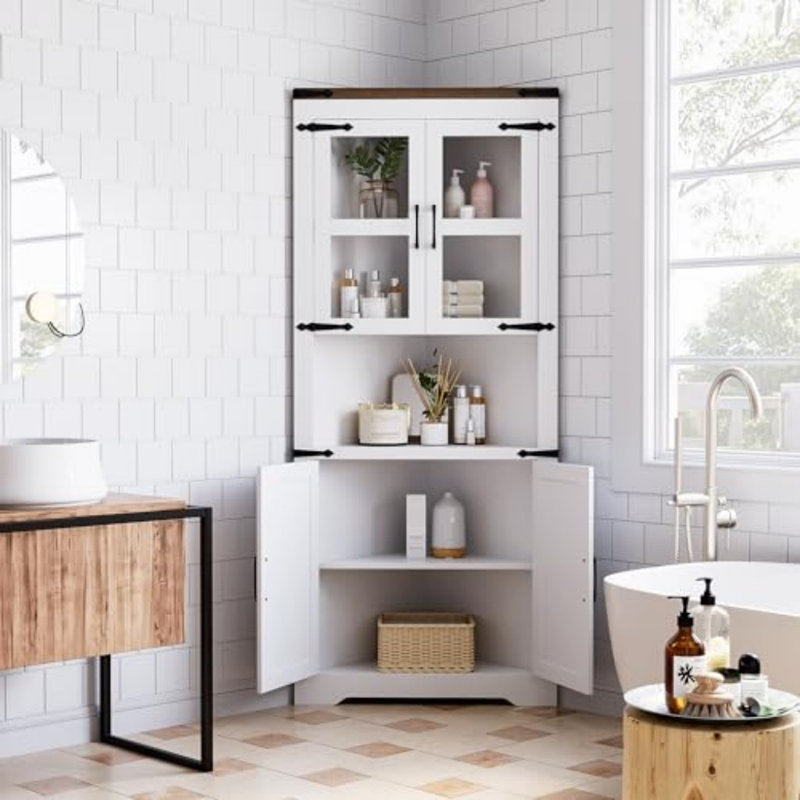  69" Tall Corner Cabinet with Doors, 6-Tier Corner Storage Cabinet with Doors, Space Saver Shelf for Bathroom, Bathroom Floor Cabinet