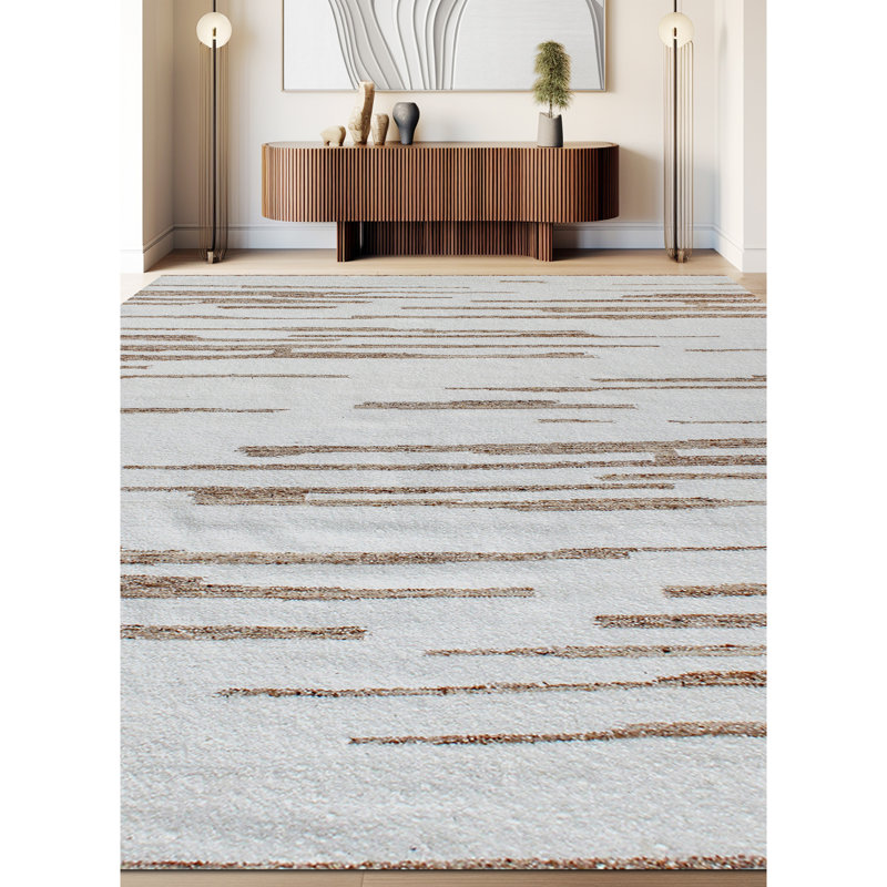 Tapis en laine noué à la main en noir / blanc / gris clair, Rectangle 9 pi x 12 pi