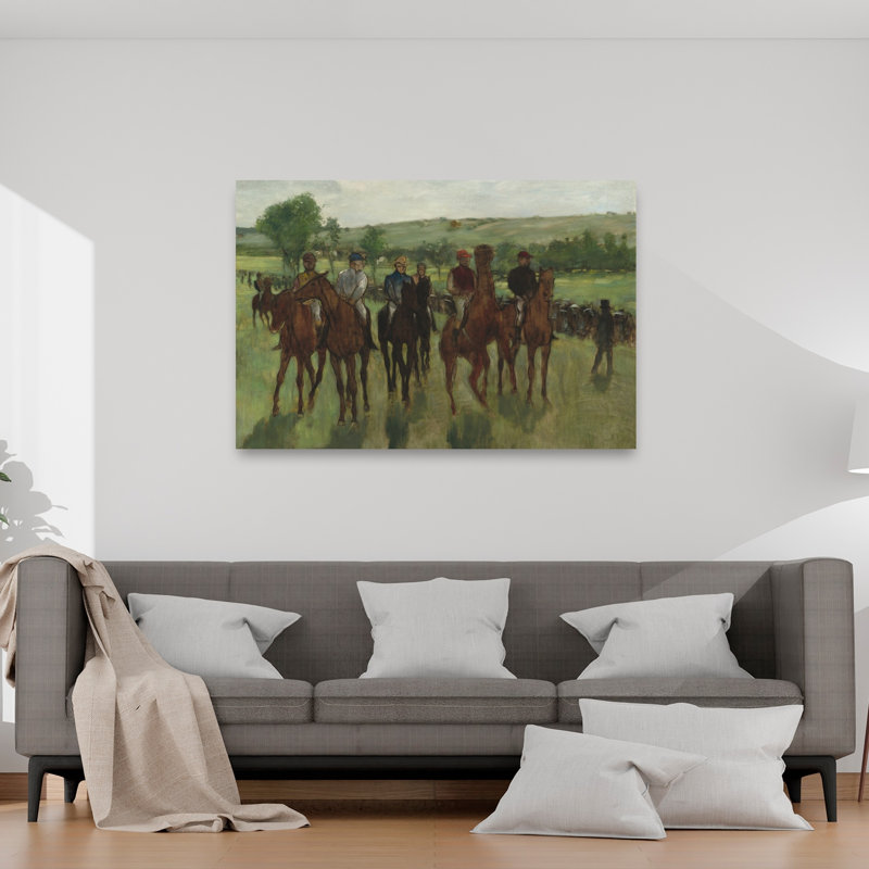 Les Cavaliers, vers 1885. Estampe d'art mural contemporaine abstraite impressionniste représentant un paysage équestre.
