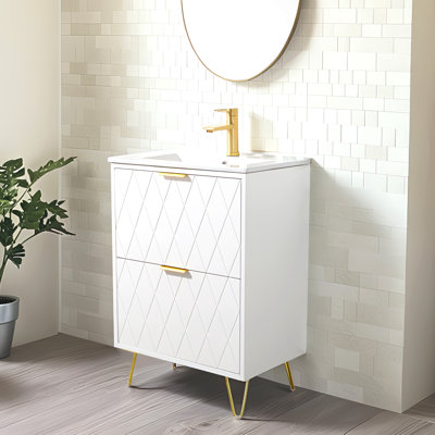 Ensemble de meuble-lavabo simple blanc 24 po avec plateau en céramique 24 po