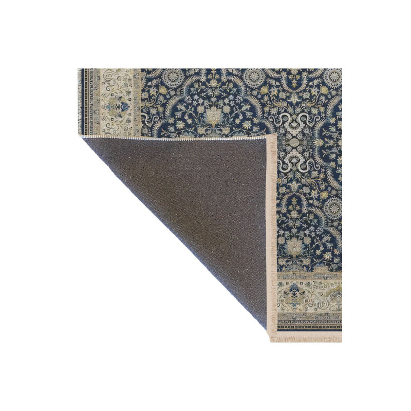 Tapis décoratif bleu marine à motif floral, Tapis de couloir 2 pi 6 po x 9 pi 10 po inclus