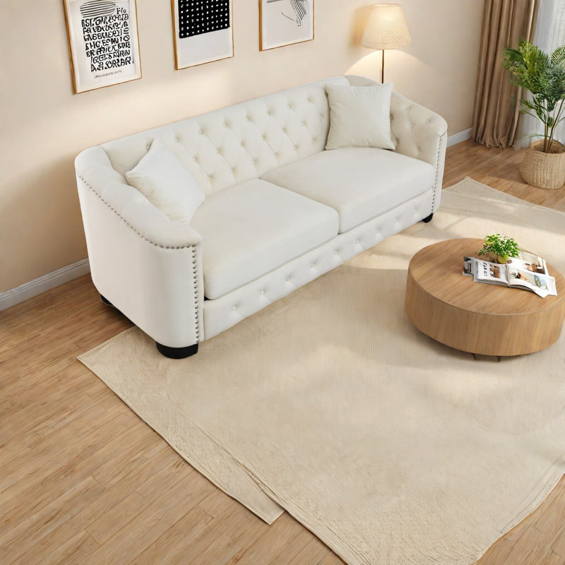 Canapé Chesterfield moderne, revêtement en velours, tête de clou élégante pour le salon
