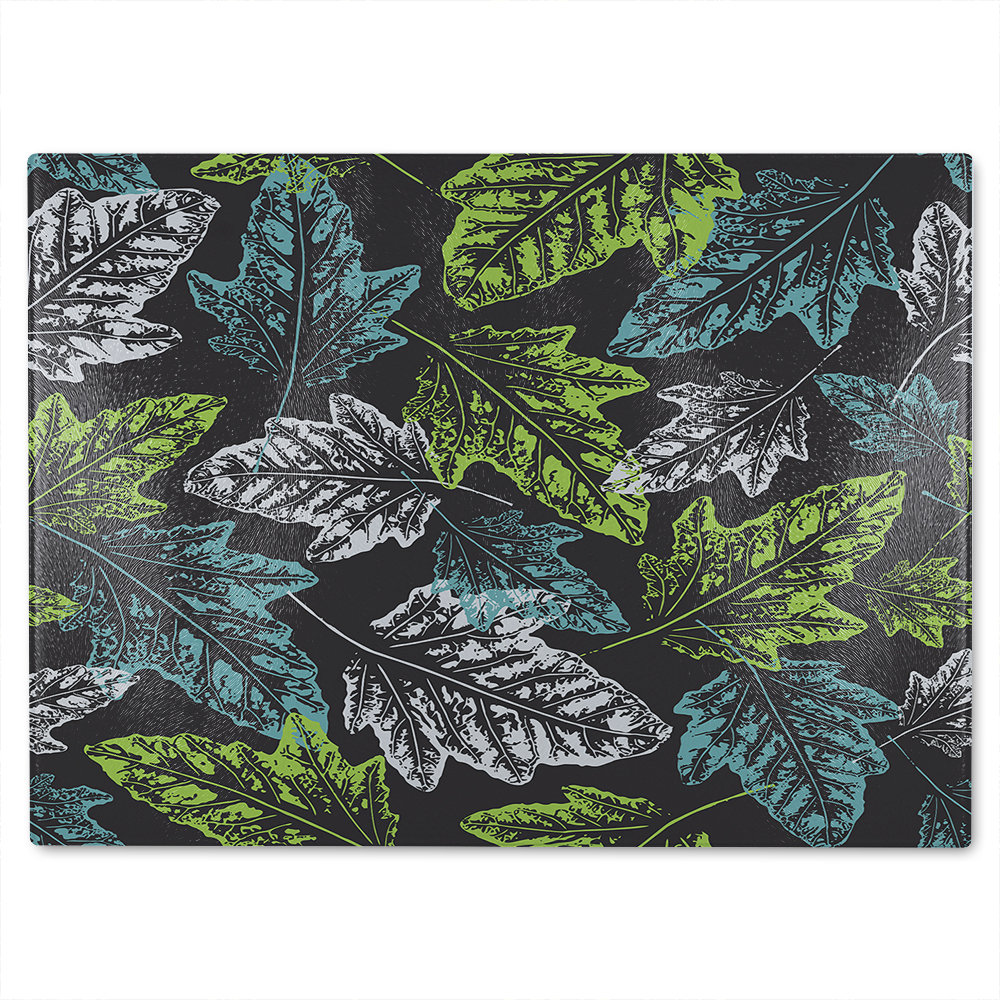 Leaf Print On Dark Glass Chopping Board