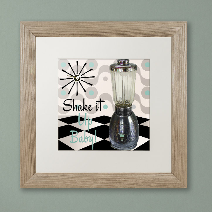 «Fifties Kitchen IV» par Jadaya, impression encadrée, Blanc, H 16 po x l 16 po x P 0,5 po, Cadre noir